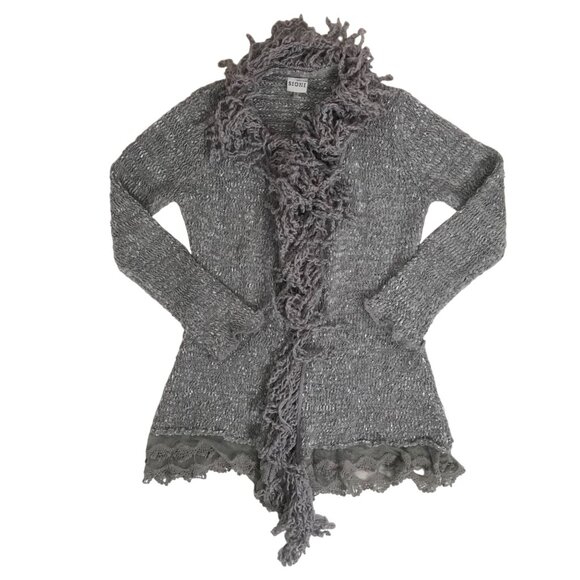 Vintage Gray Wool Cottagecore Shabby Chic Whimsigoth Knit Sweater Cardigan / M - Picture 6 of 8